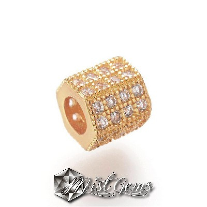 Margele Cilindrice,Hexagonale Aurii Placate cu Cubic Zirconia Transparente  -7X8X7mm-1 buc.