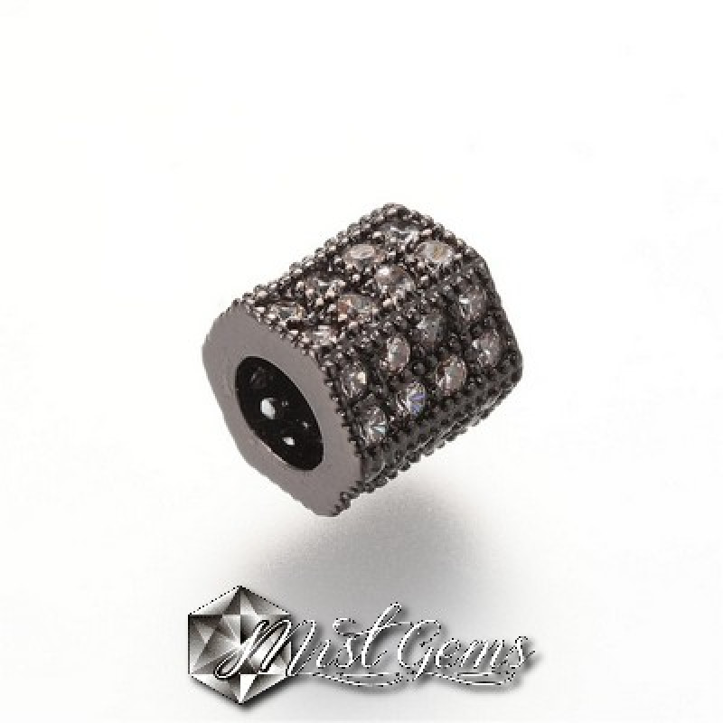 Margele Cilindrice,Hexagonale Gunmetal Placate cu Cubic Zirconia Transparente  -7X8X7mm-1 buc.