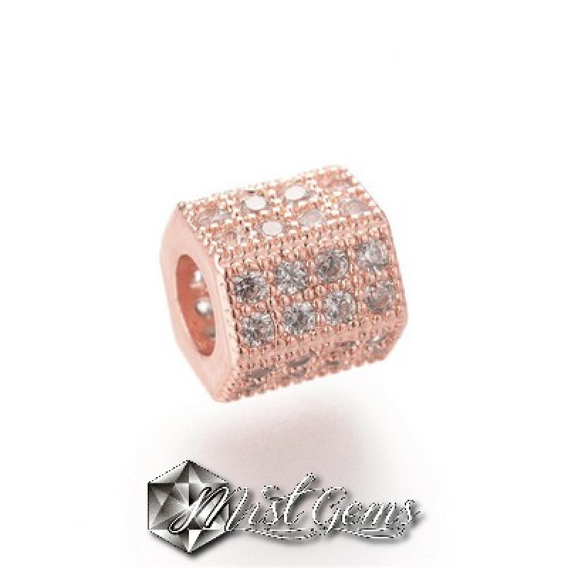 Margele Cilindrice,Hexagonale Culoare Aur Roz Placate cu Cubic Zirconia Transparente  -7X8X7mm-1 buc.