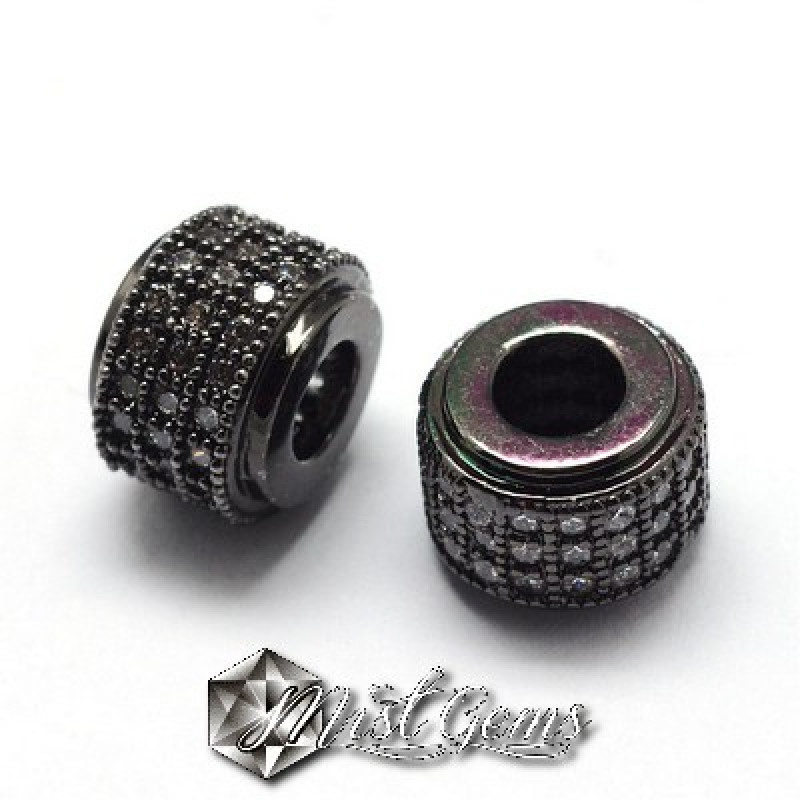 Margele Cilindrice Gunmetal Placate cu Cubic Zirconia  -9X7mm-1 buc.