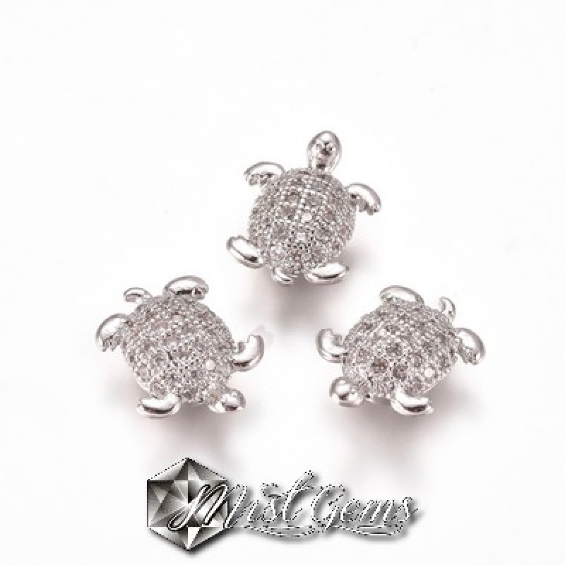 Margele "Broasca Testoasa"Argintii Placate cu Cubic Zirconia -11mm-1 buc.