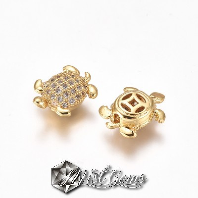 Margele "Broasca Testoasa"Aurii Placate cu Cubic Zirconia -11mm-1 buc.