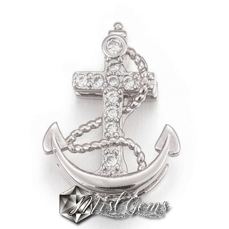 Slider Ancora Argintiu Placat cu Cubic Zirconia-Pentru Banda 