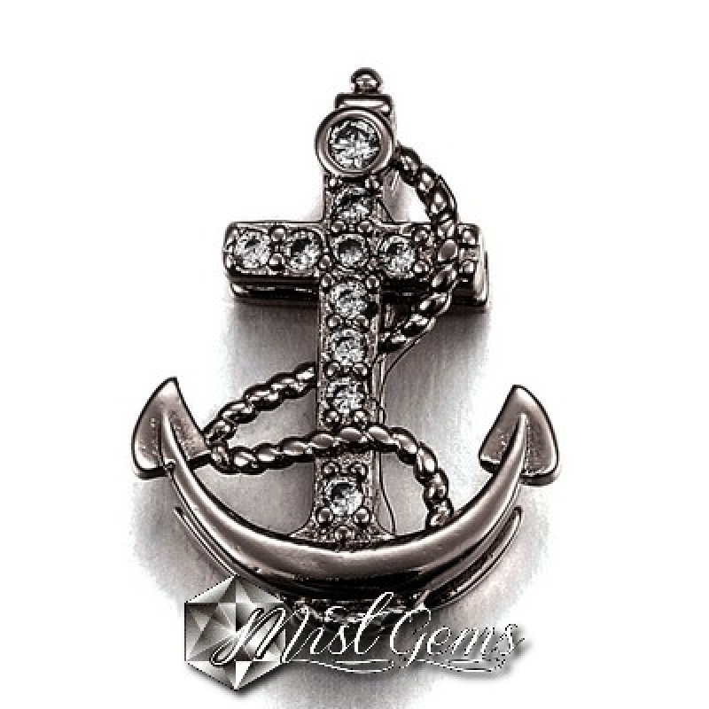 Slider Ancora Negru Placat cu Cubic Zirconia-Pentru Banda 