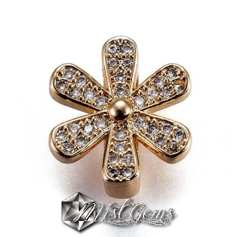 Slider Floare Aurie Placat cu Cubic Zirconia-Pentru Banda 