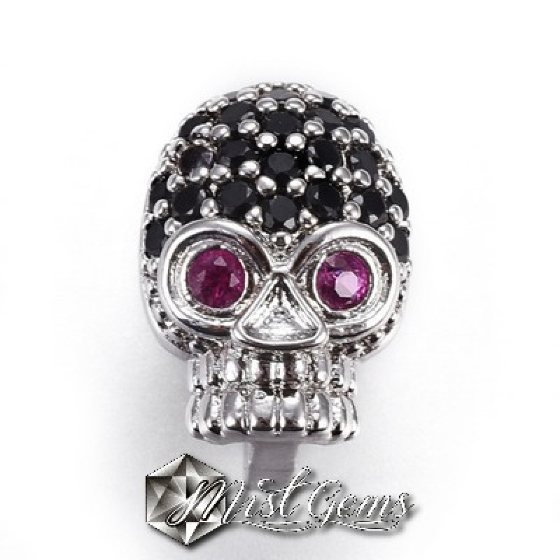 Slider Craniu Argintiu Placat cu Cubic Zirconia-Pentru Banda 
