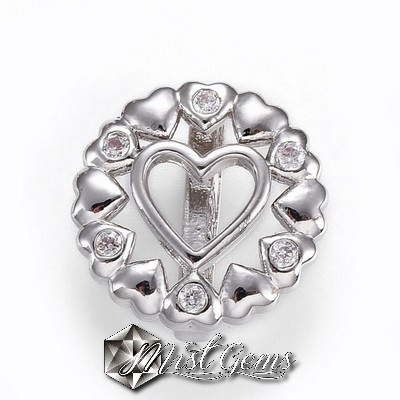 Slider Inima Argintiu Placat cu Cubic Zirconia-Pentru Banda 