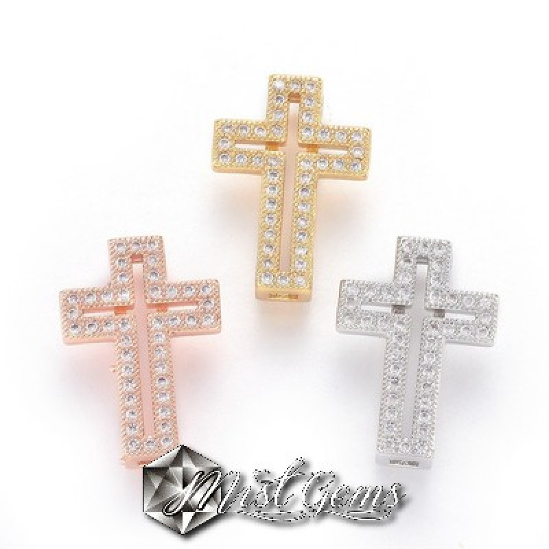 Slider Cruce Argintiu Placat cu Cubic Zirconia-Pentru Banda 