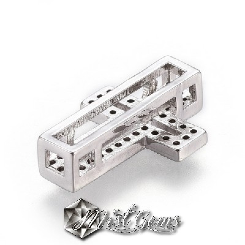 Slider Cruce Argintiu Placat cu Cubic Zirconia-Pentru Banda 