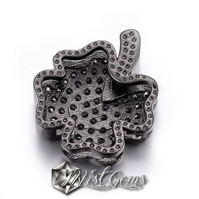 Slider Trifoi Negru Placat cu Cubic Zirconia Pentru Banda 