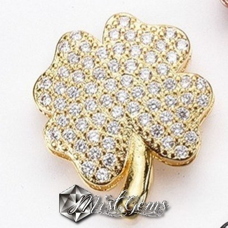 Slider Trifoi Auriu Placat cu Cubic Zirconia Pentru Banda 