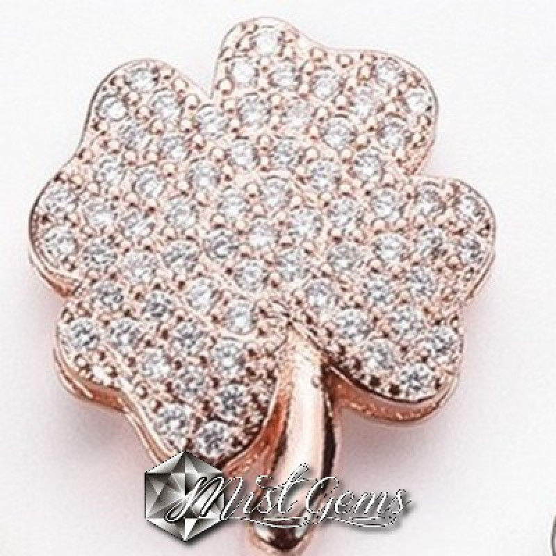 Slider Trifoi Aur Roz Placat cu Cubic Zirconia Pentru Banda 