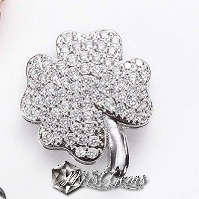 Slider Trifoi Argintiu Placat cu Cubic Zirconia Pentru Banda 
