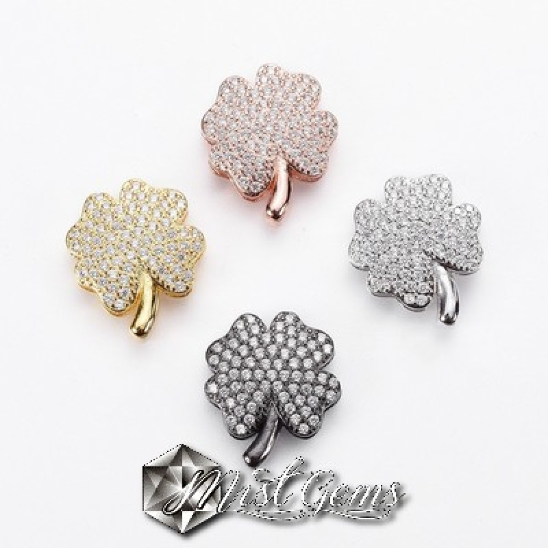 Slider Trifoi Argintiu Placat cu Cubic Zirconia Pentru Banda 