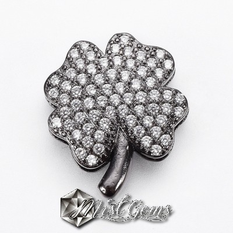 Slider Trifoi Negru Placat cu Cubic Zirconia Pentru Banda 