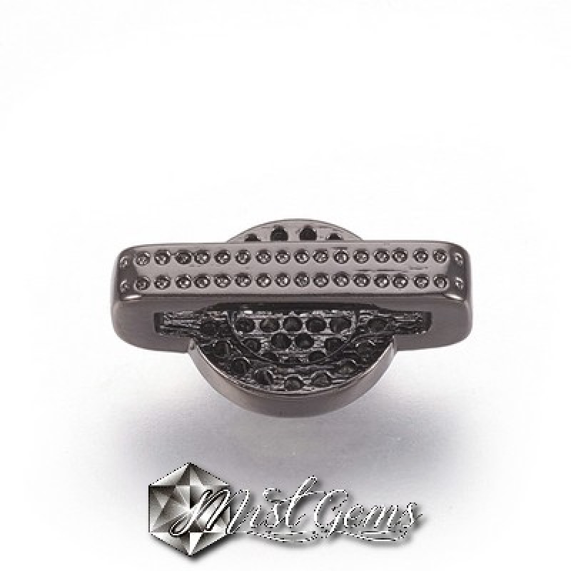 Slider Buton Negru Placat cu Cubic Zirconia-Pentru Banda 