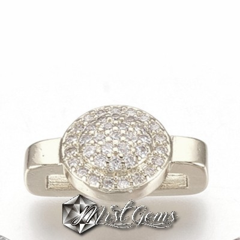 Slider Buton Argintiu Placat cu Cubic Zirconia-Pentru Banda 