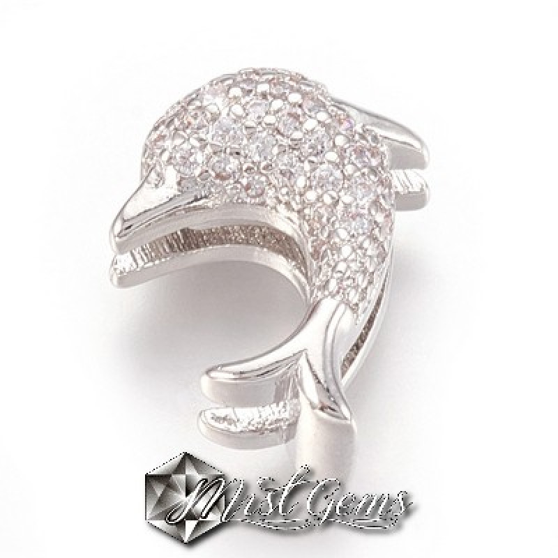Slider Delfin Argintiu Placat cu Cubic Zirconia-Pentru Banda 