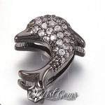 Slider Delfin Negru Placat cu Cubic Zirconia-Pentru Banda