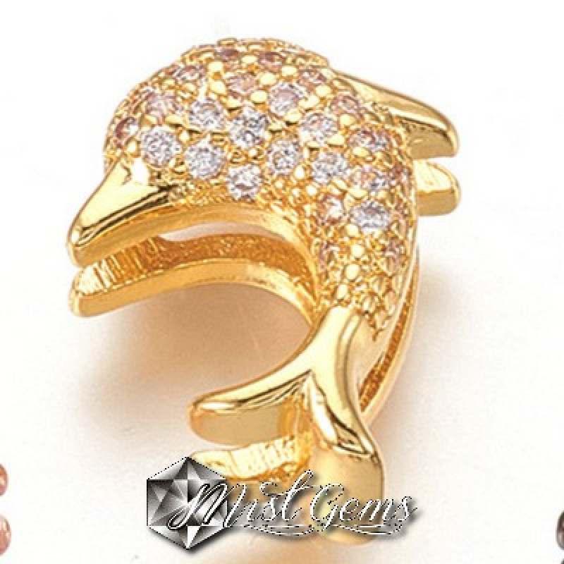 Slider Delfin Auriu Placat cu Cubic Zirconia-Pentru Banda 