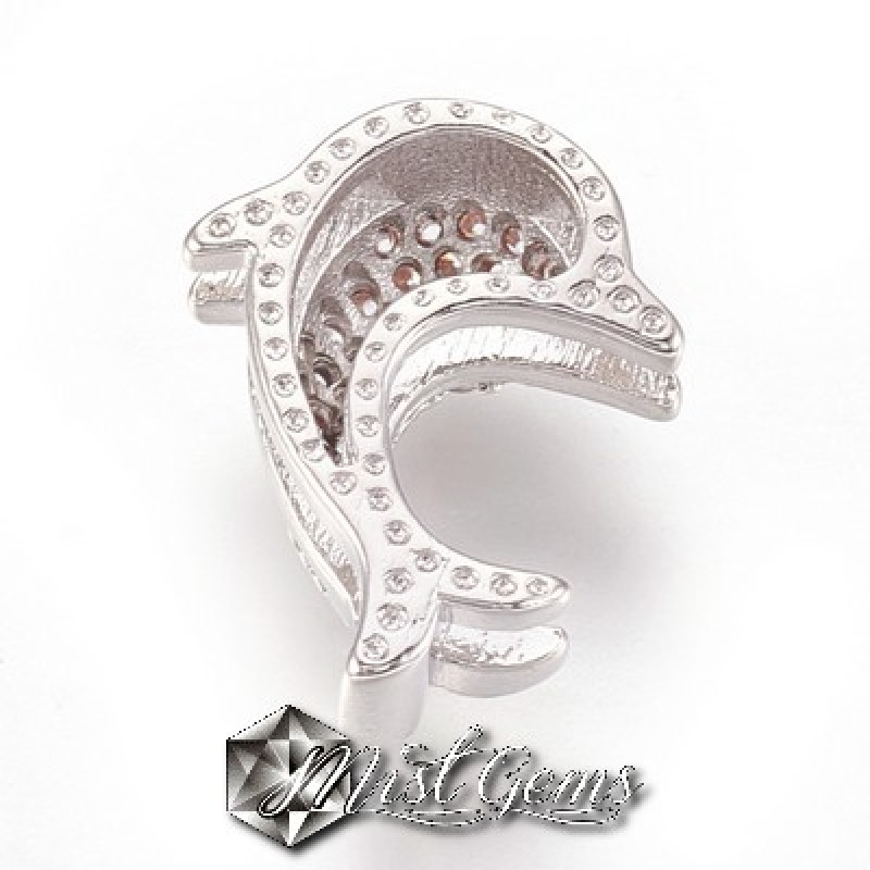 Slider Delfin Argintiu Placat cu Cubic Zirconia-Pentru Banda 