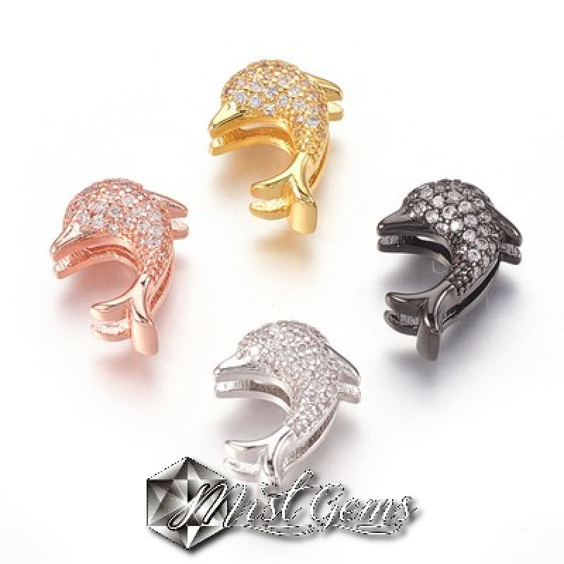 Slider Delfin Auriu Placat cu Cubic Zirconia-Pentru Banda 