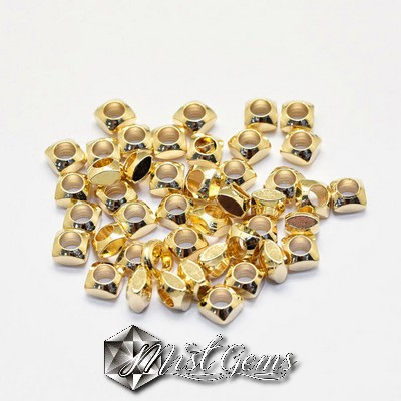Margele Metalice Patrate Placate cu Aur,Gaura Larga 4X4X2.5mm  -10buc