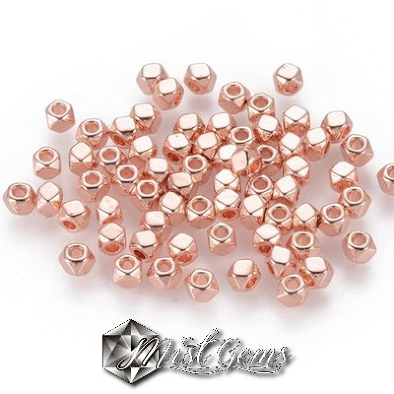 Margele Metalice Cub Fatetat-Aur Roz-3mm-20 buc.