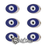 Margele Metalice Ovale cu "Ochi Protector",argintii cu email-2buc