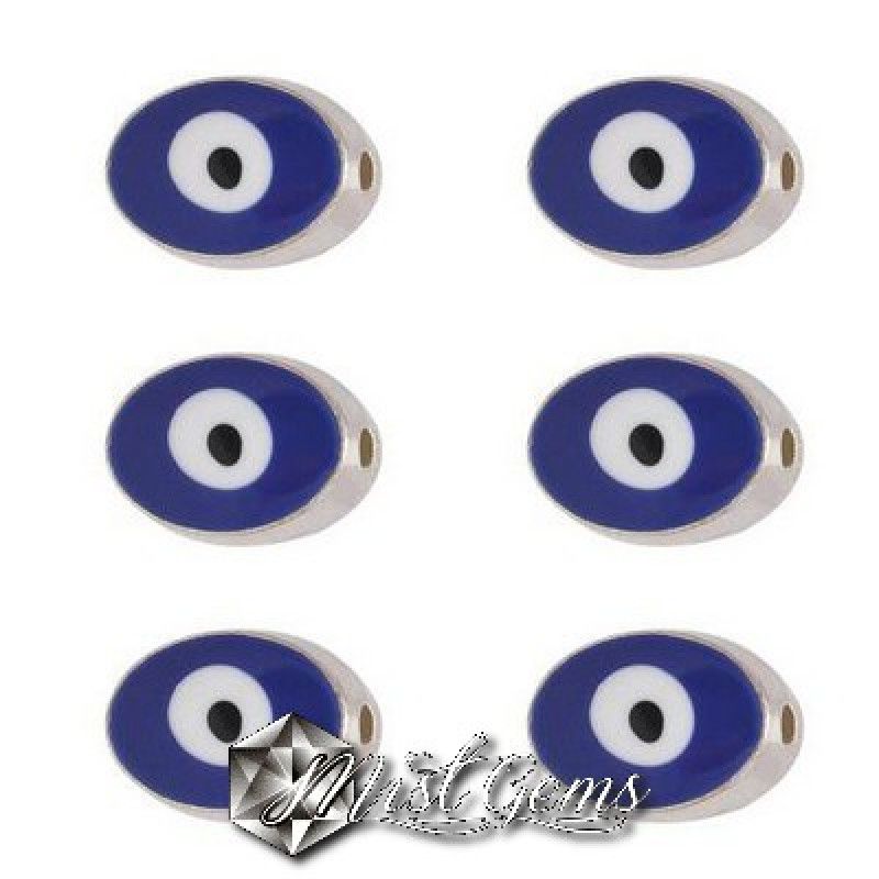 Margele Metalice Ovale cu "Ochi Protector",argintii cu email-2buc