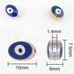 Margele Metalice Ovale cu "Ochi Protector",argintii cu email-2buc