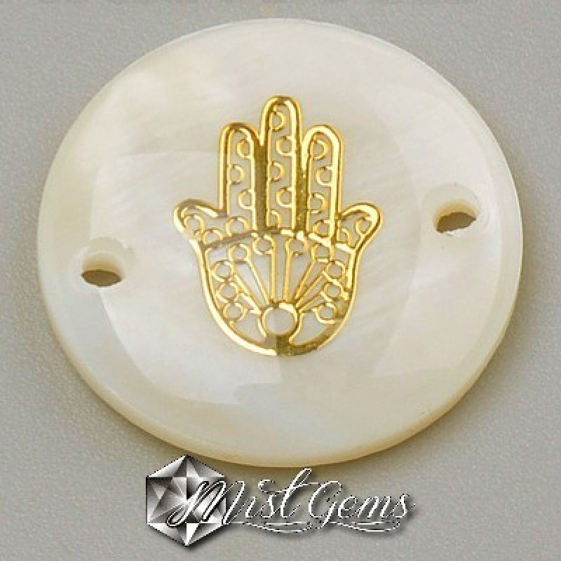 Elemente de Legatura-Banuti din Scoica de Apa Dulce,Incrustati cu Hamsa Hand,16X4mm-4 buc