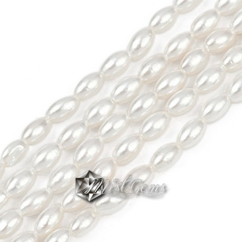 Margele "Boaba de Orez" din Sidef de Scoica ,5X3mm,Alb-10 buc