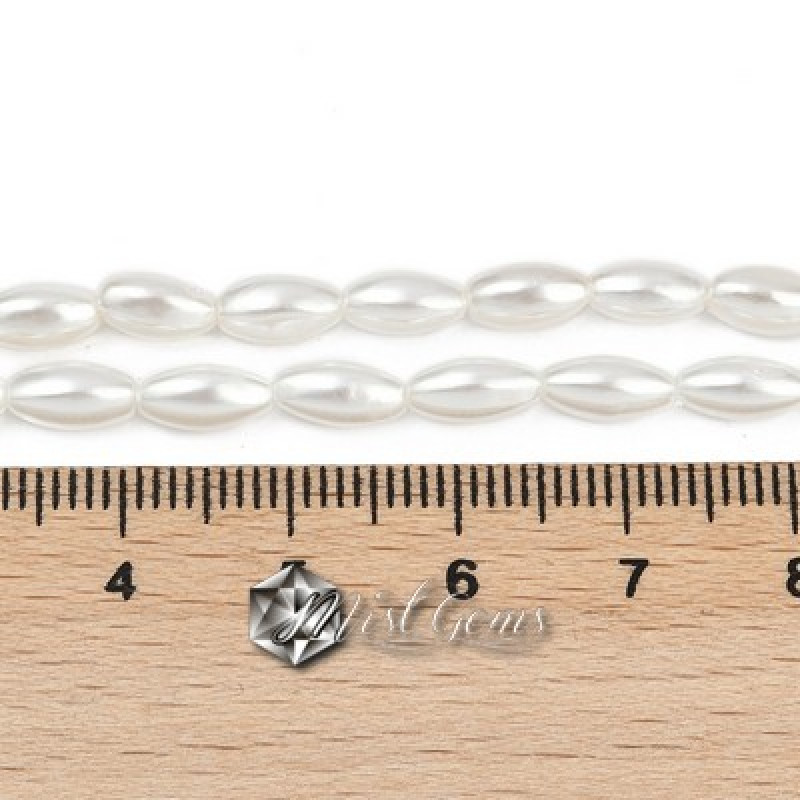 Margele "Boaba de Orez" din Sidef de Scoica ,8X4mm,Alb-10 buc