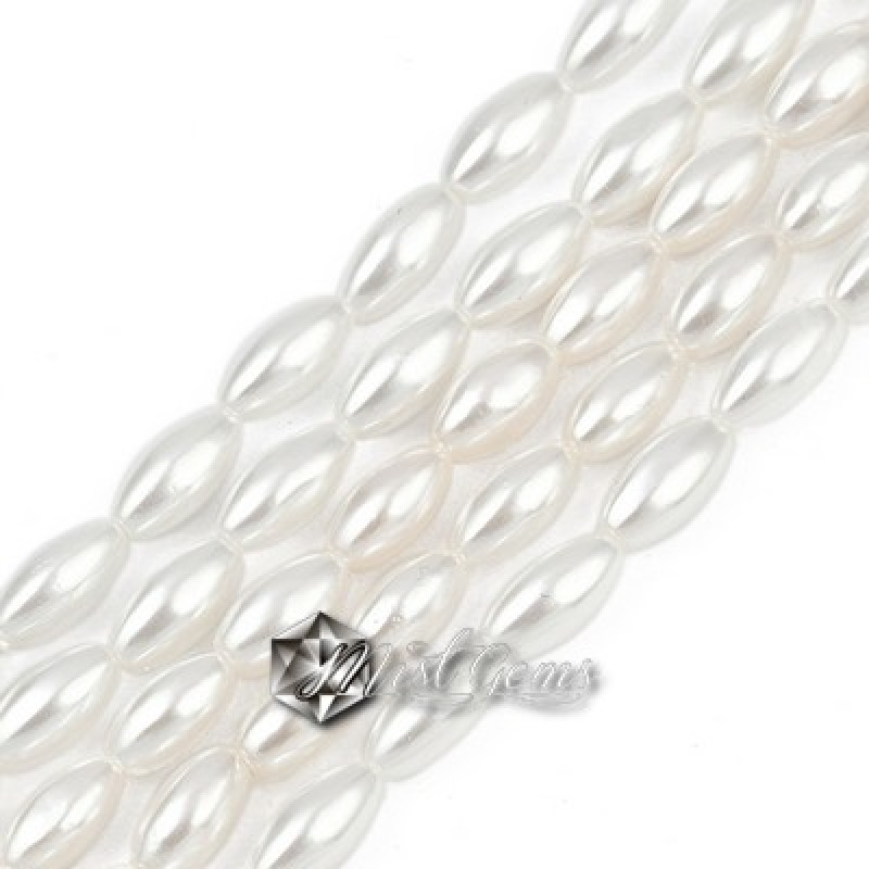 Margele "Boaba de Orez" din Sidef de Scoica ,8X4mm,Alb-10 buc