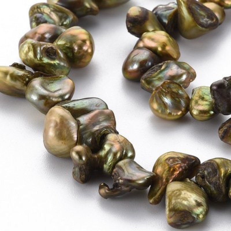 Perle de cultura "Keshi"-8~17x6~12x3~7~8,Oliv-Auriu-1 sir 