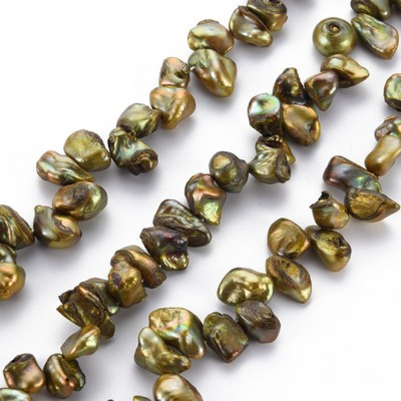 Perle de cultura "Keshi"-8~17x6~12x3~7~8,Oliv-Auriu-1 sir 