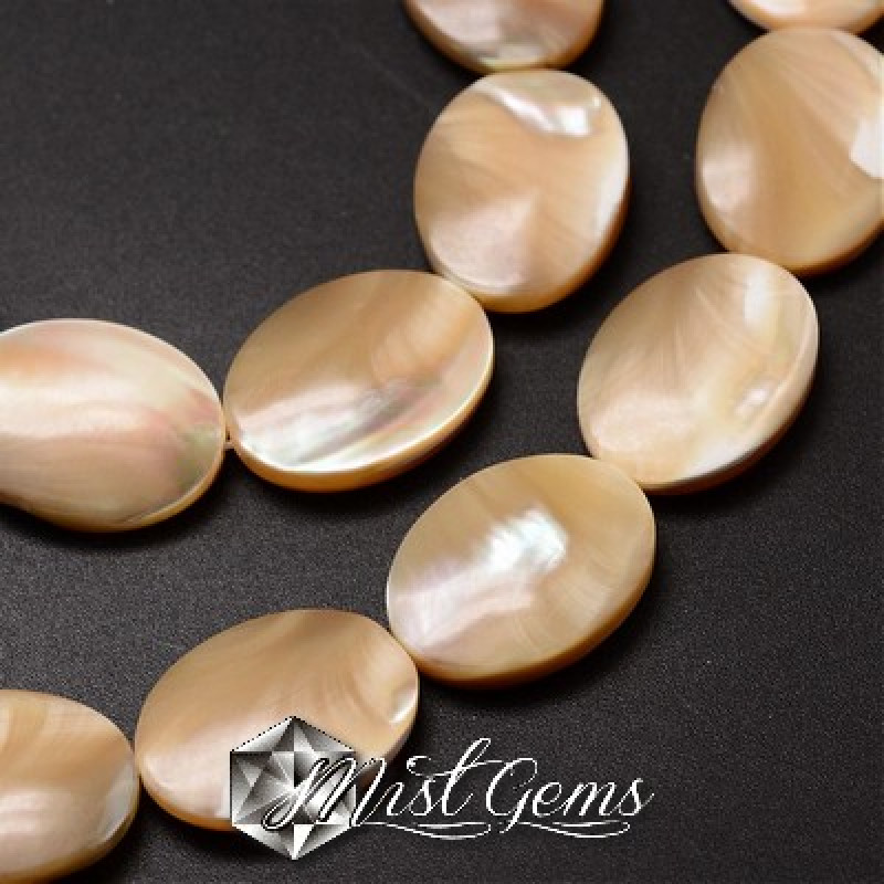 Margele din Scoica Trochus-"Ovale-Plate" 18x13mm,Crem-2 buc