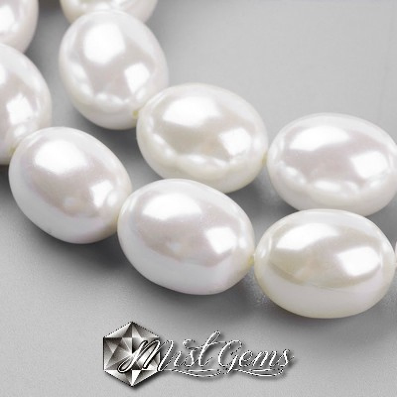 Margele Ovale din Sidef de Scoica ,15X12mm,Alb-2 buc