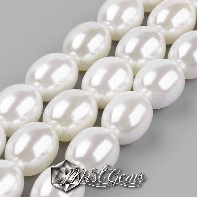 Margele Ovale din Sidef de Scoica ,15X12mm,Alb-2 buc