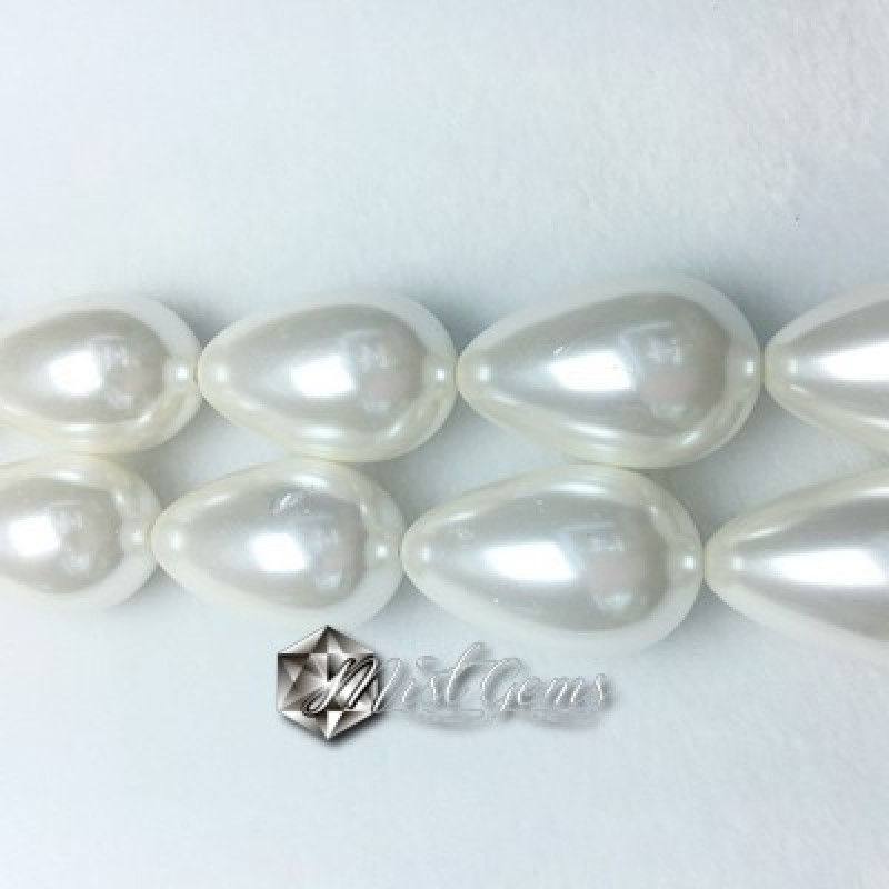 Margele "Lacrima" din Sidef de Scoica ,16X12mm,Albe-2 buc