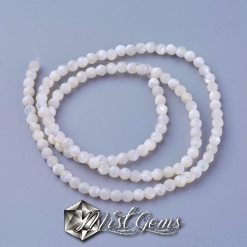Margele din Scoica de Apa Dulce,Sfere,Fatetate 3mm,Alb-Ivoire-20 buc