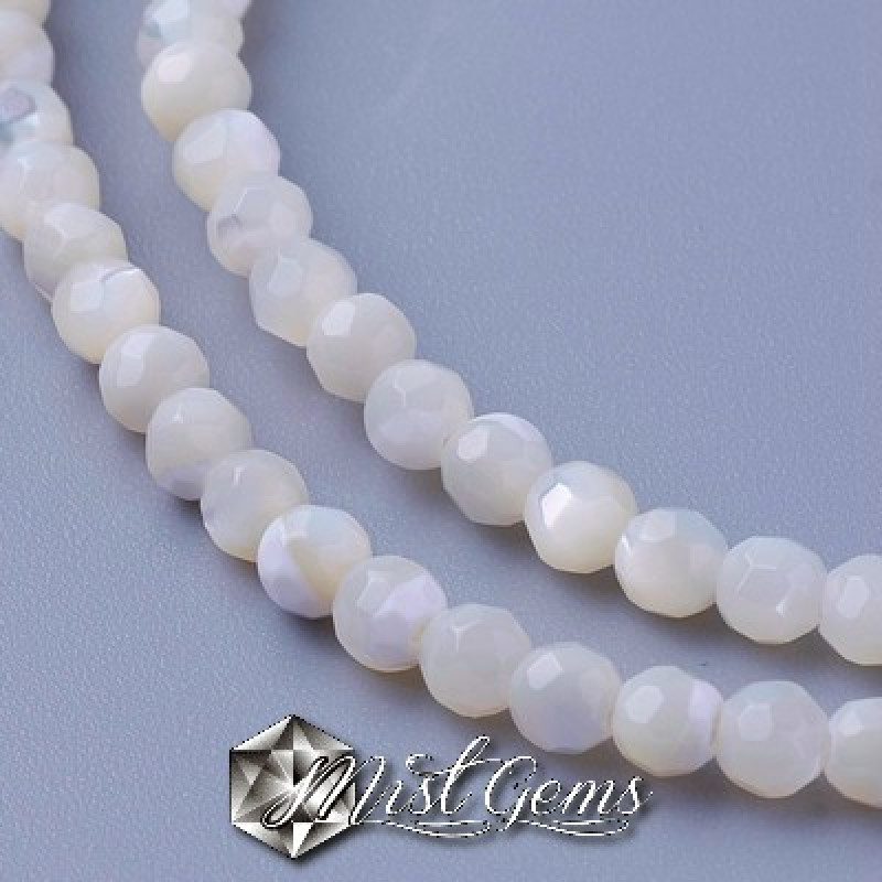 Margele din Scoica de Apa Dulce,Sfere,Fatetate 3mm,Alb-Ivoire-20 buc