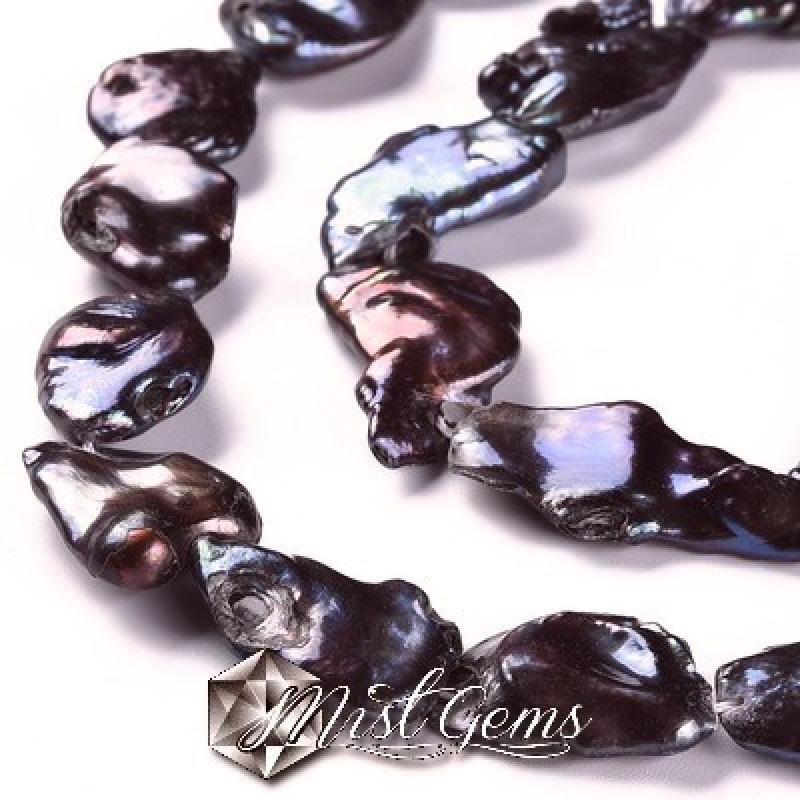 Perle de cultura "Keshi"-14~28x14~17x3~6mm,Maro Inchis-1 sir 