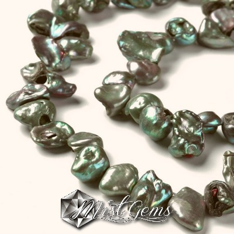 Perle de cultura Baroque Keshi, 7~20x7~10x3~9-verde teal-1 sir