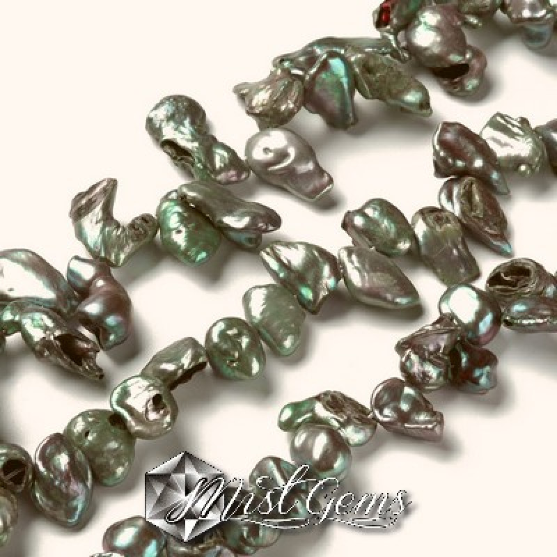 Perle de cultura Baroque Keshi, 7~20x7~10x3~9-verde teal-1 sir