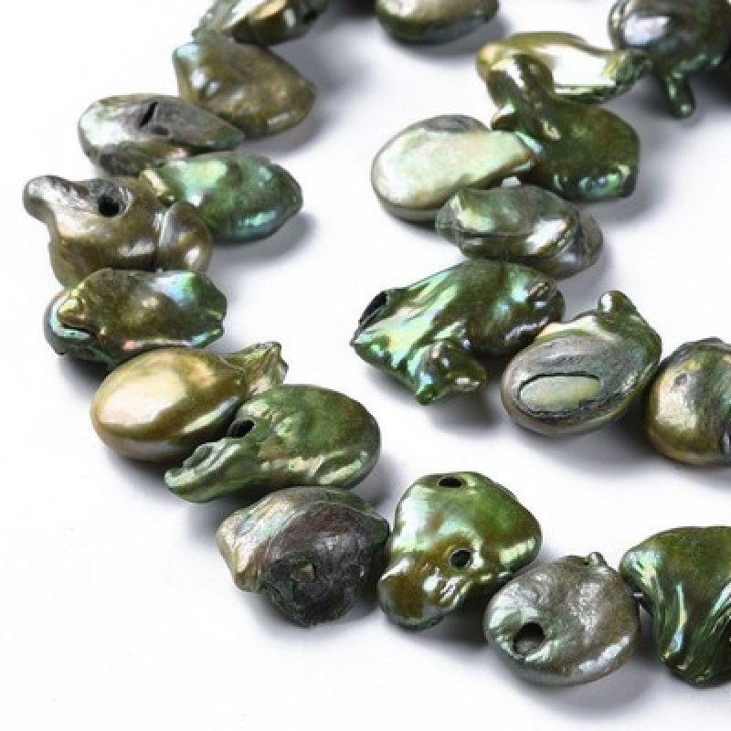 Perle de cultura "Keshi"-15~27x15~18x5~16mm,Verde Oliv-1 sir 