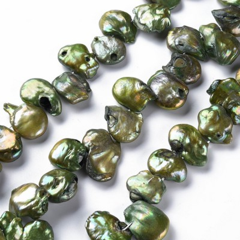Perle de cultura "Keshi"-15~27x15~18x5~16mm,Verde Oliv-1 sir 