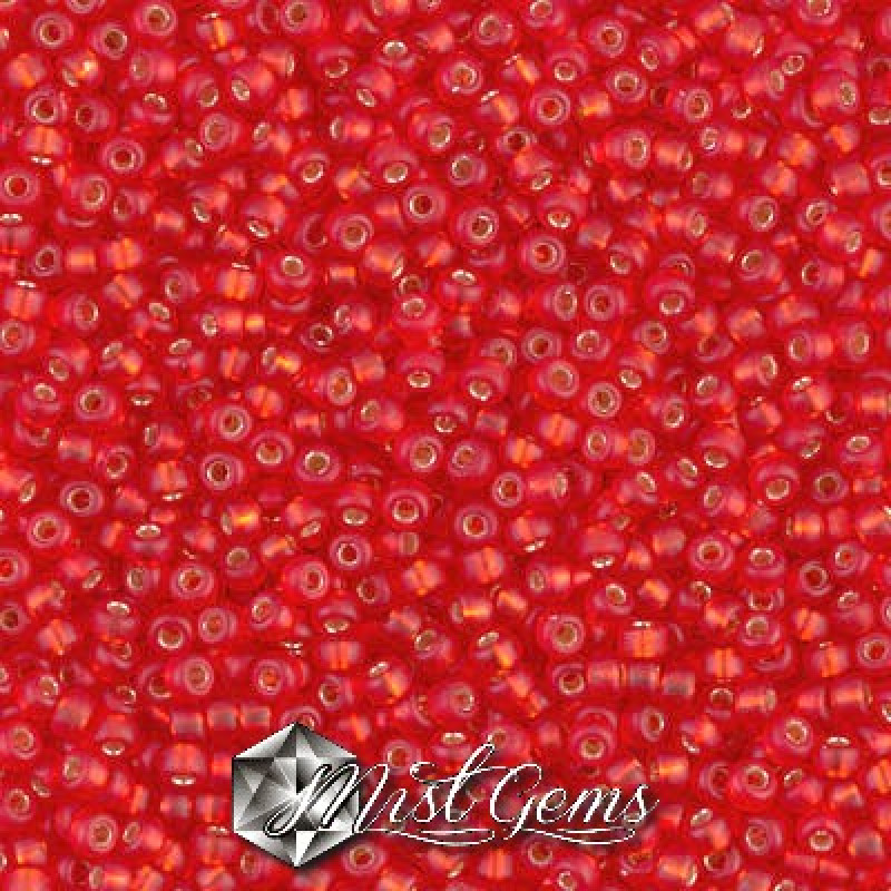 Miyuki Round Rocailles 11/0 RR-0010F Matte Silver Lined Flame Red