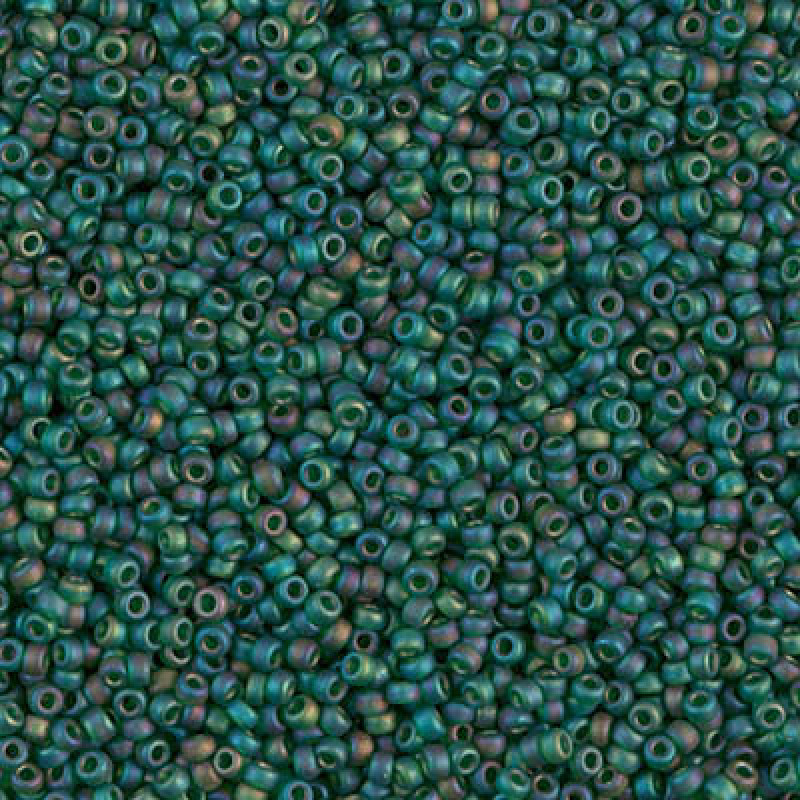 Miyuki Round Rocailles 156FR-15/0 RR 0156FR Matted Transparent Dark Emerald AB
